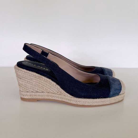Cole Haan Cloudfeel Denim Slingback Espadrille Wedge Pumps, Navy, 6.5B - Picture 6 of 12